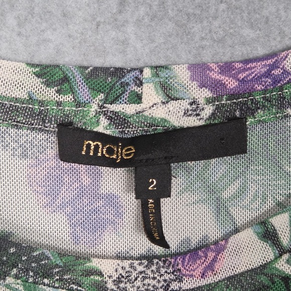 Maje Women 2 Mesh Thomasi Short Sleeve Top Floral Shirt Crewneck AOP Sheer - Picture 5 of 6